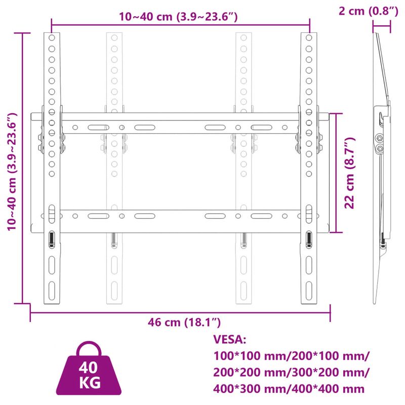 TV, Audio-Video si Foto - Accesorii TV si audio - Suporturi TV - Suport TV de perete ecran 26-63 inchi Max VESA 400x400 mm 40kg - Infinity.ro