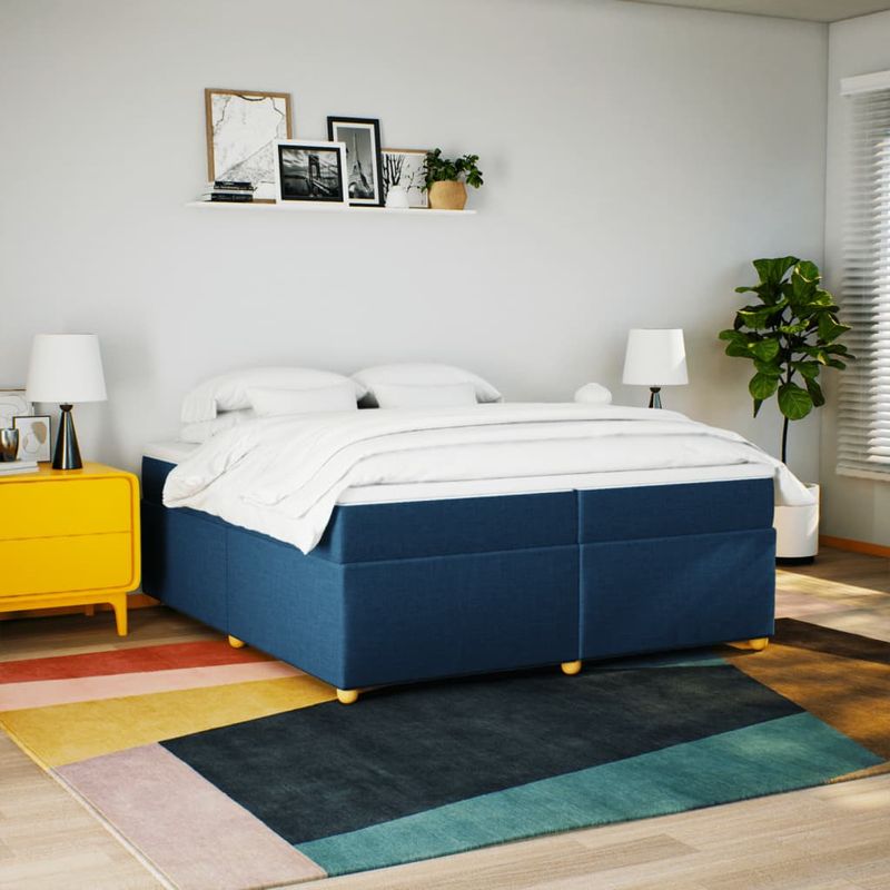 Casa si Gradina - Mobilier - Paturi si accesorii - Paturi - Pat box spring cu saltea, albastru, 200x200 cm, textil - Infinity.ro