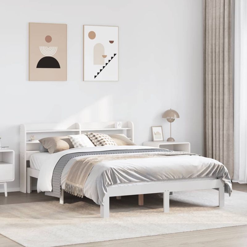 Casa si Gradina - Mobilier - Paturi si accesorii - Paturi - Cadru de pat cu tablie, alb, 140x200 cm, lemn masiv de pin - Infinity.ro