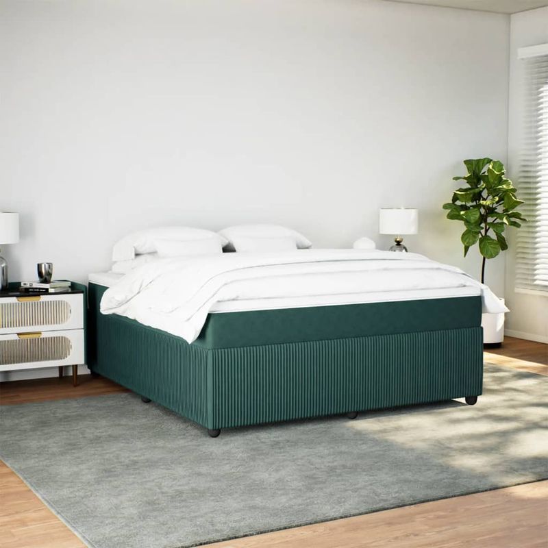 Casa si Gradina - Mobilier - Paturi si accesorii - Paturi - Pat box spring cu saltea, verde inchis, 180x200 cm, catifea - Infinity.ro
