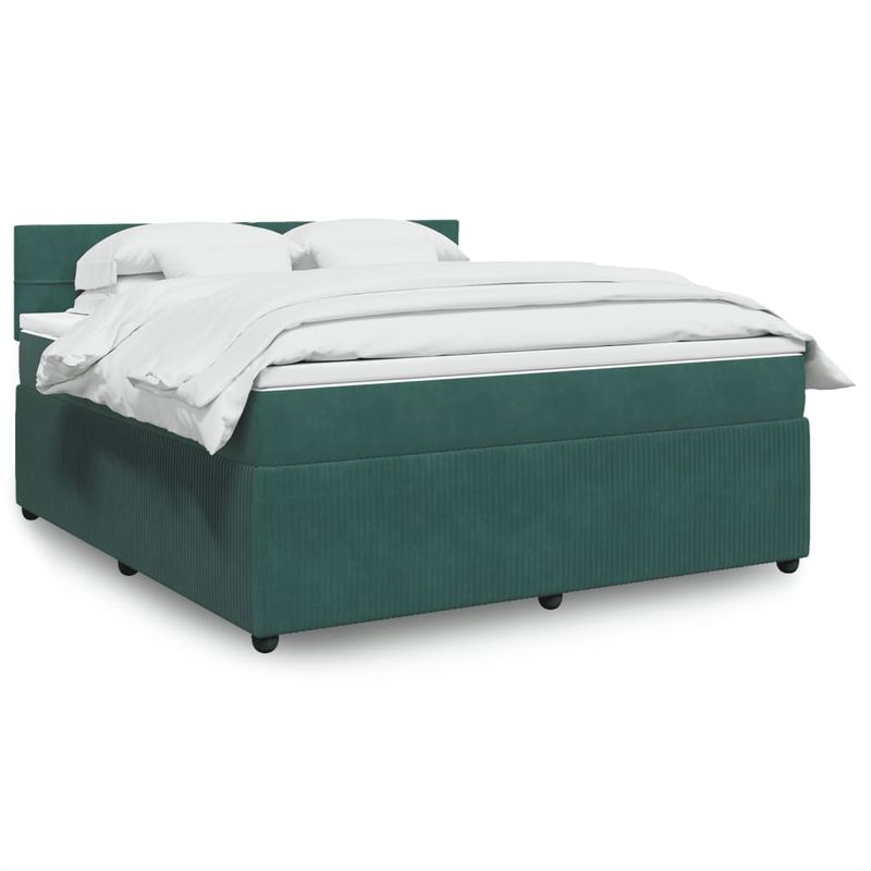 Casa si Gradina - Mobilier - Paturi si accesorii - Paturi - Pat box spring cu saltea, verde inchis, 180x200 cm, catifea - Infinity.ro