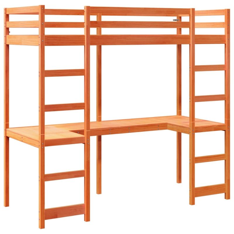 Casa si Gradina - Mobilier - Paturi si accesorii - Paturi - Cadru pat supraetajat cu birou, maro ceruit, 90x200 cm, lemn masiv pin - Infinity.ro