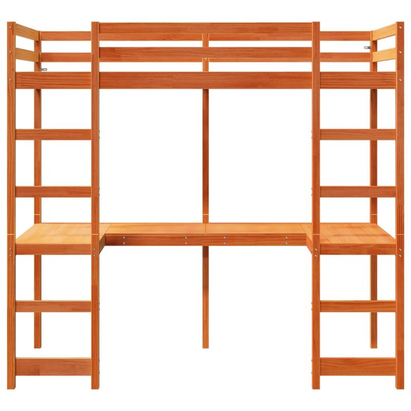 Casa si Gradina - Mobilier - Paturi si accesorii - Paturi - Cadru pat supraetajat cu birou, maro ceruit, 90x200 cm, lemn masiv pin - Infinity.ro