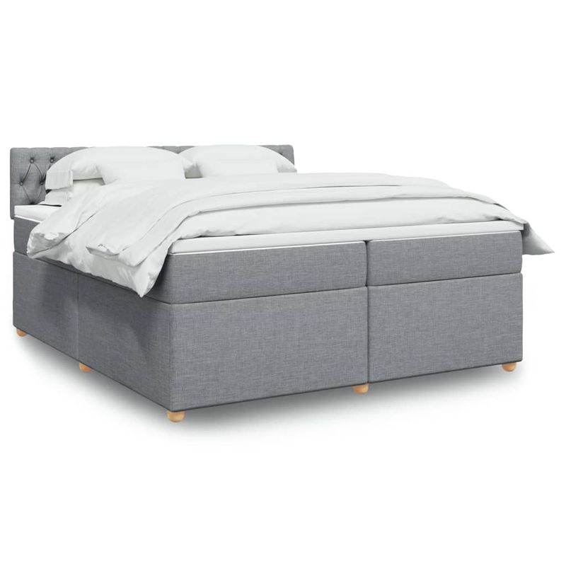 Casa si Gradina - Mobilier - Paturi si accesorii - Paturi - Pat box spring cu saltea, gri deschis, 200x200 cm, textil - Infinity.ro