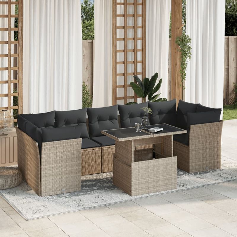 Casa si Gradina - Gradina si terasa - Mobilier exterior - Seturi mobila gradina - Set mobilier de gradina cu perne, 8 piese gri deschis poliratan - Infinity.ro