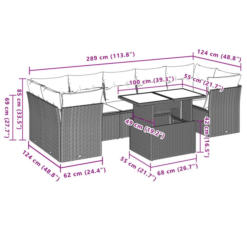 Casa si Gradina - Gradina si terasa - Mobilier exterior - Seturi mobila gradina - Set mobilier de gradina cu perne, 8 piese gri deschis poliratan - Infinity.ro