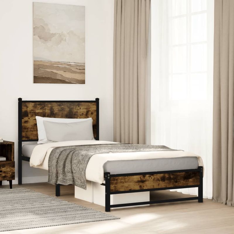 Casa si Gradina - Mobilier - Paturi si accesorii - Paturi - Cadru pat metalic fara saltea, stejar fumuriu, 80x200 cm - Infinity.ro