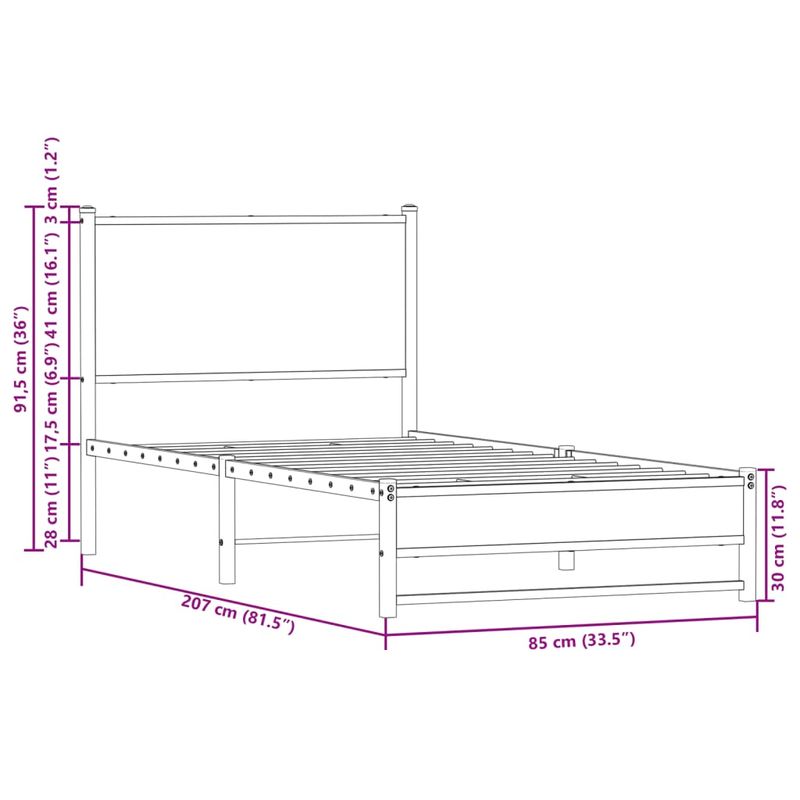 Casa si Gradina - Mobilier - Paturi si accesorii - Paturi - Cadru pat metalic fara saltea, stejar fumuriu, 80x200 cm - Infinity.ro