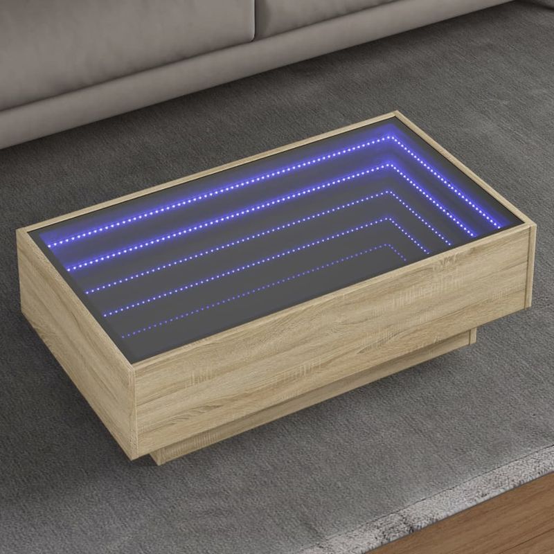 Casa si Gradina - Mobilier - Mese si birouri - Masute de cafea - Masuta de cafea cu LED stejar sonoma 90x50x30 cm lemn prelucrat - Infinity.ro