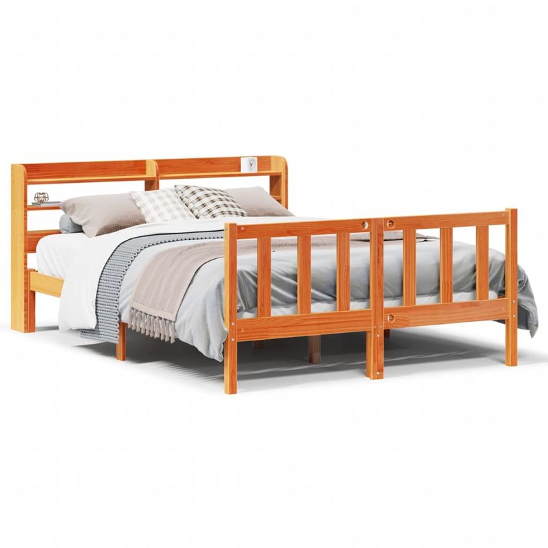 Casa si Gradina - Mobilier - Paturi si accesorii - Paturi - Cadru de pat cu tablie, maro ceruit, 120x200 cm, lemn masiv pin - Infinity.ro