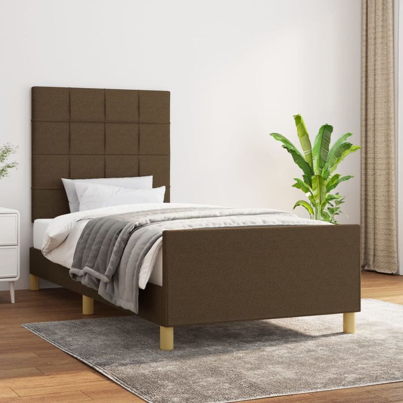 Casa si Gradina - Mobilier - Paturi si accesorii - Paturi - Cadru de pat cu tablie, maro inchis, 100x200 cm, textil - Infinity.ro