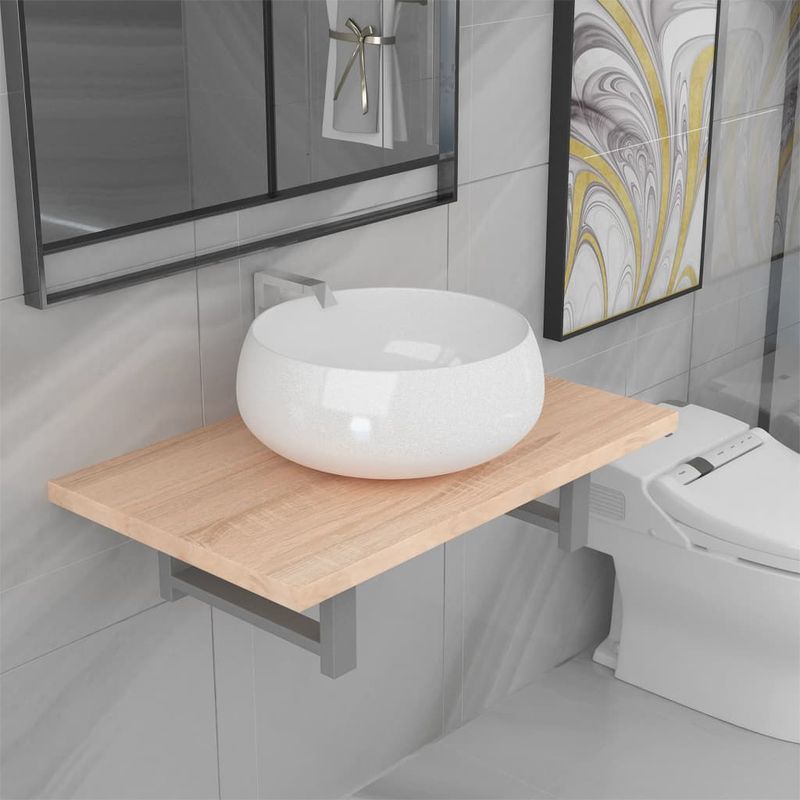 Casa si Gradina - Mobilier - Seturi de mobilier - Seturi baie - Set mobilier de baie din doua piese, stejar, ceramica, mărime raft de 60 cm și chiuvetă rotundă de 40 cm - Infinity.ro