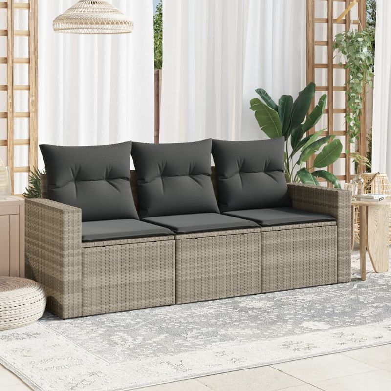 Casa si Gradina - Gradina si terasa - Mobilier exterior - Canapele si fotolii gradina - Set canapele de gradina cu perne, 3 piese gri deschis poliratan - Infinity.ro