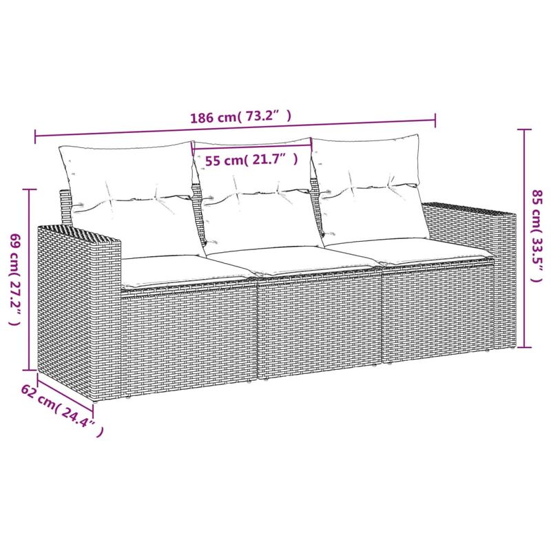 Casa si Gradina - Gradina si terasa - Mobilier exterior - Canapele si fotolii gradina - Set canapele de gradina cu perne, 3 piese gri deschis poliratan - Infinity.ro