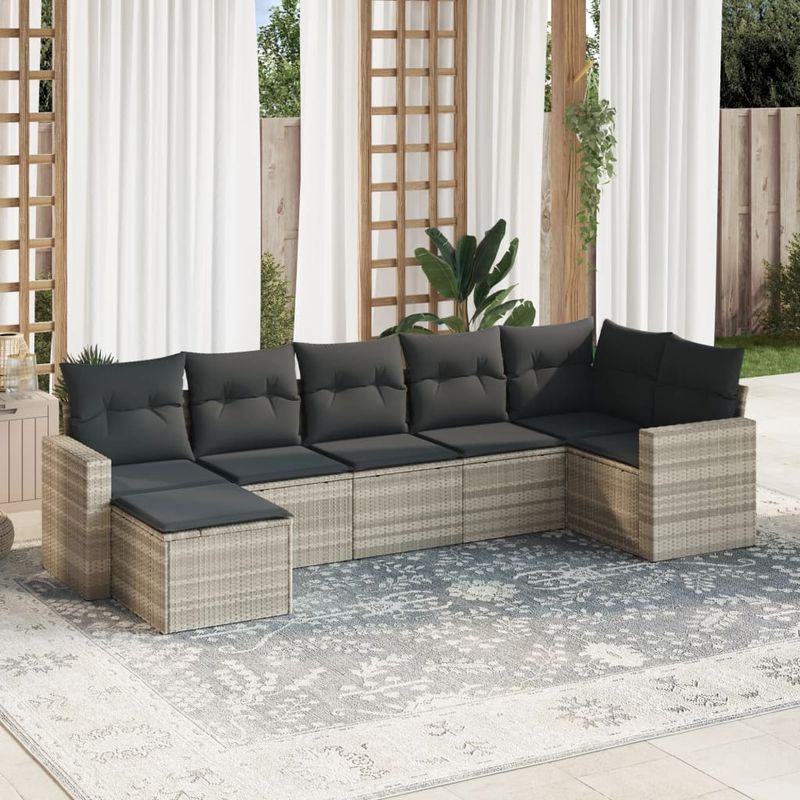 Casa si Gradina - Gradina si terasa - Mobilier exterior - Canapele si fotolii gradina - Set canapele de gradina cu perne, 7piese gri deschis poliratan - Infinity.ro