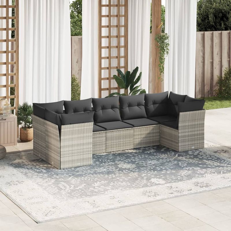 Casa si Gradina - Gradina si terasa - Mobilier exterior - Seturi mobila gradina - Set canapele de gradina cu perne, 7piese gri deschis poliratan - Infinity.ro