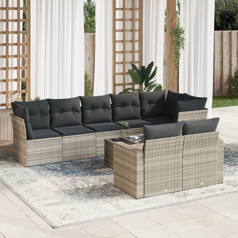 Casa si Gradina - Gradina si terasa - Mobilier exterior - Seturi mobila gradina - Set canapele de gradina cu perne, 9 piese gri deschis poliratan - Infinity.ro