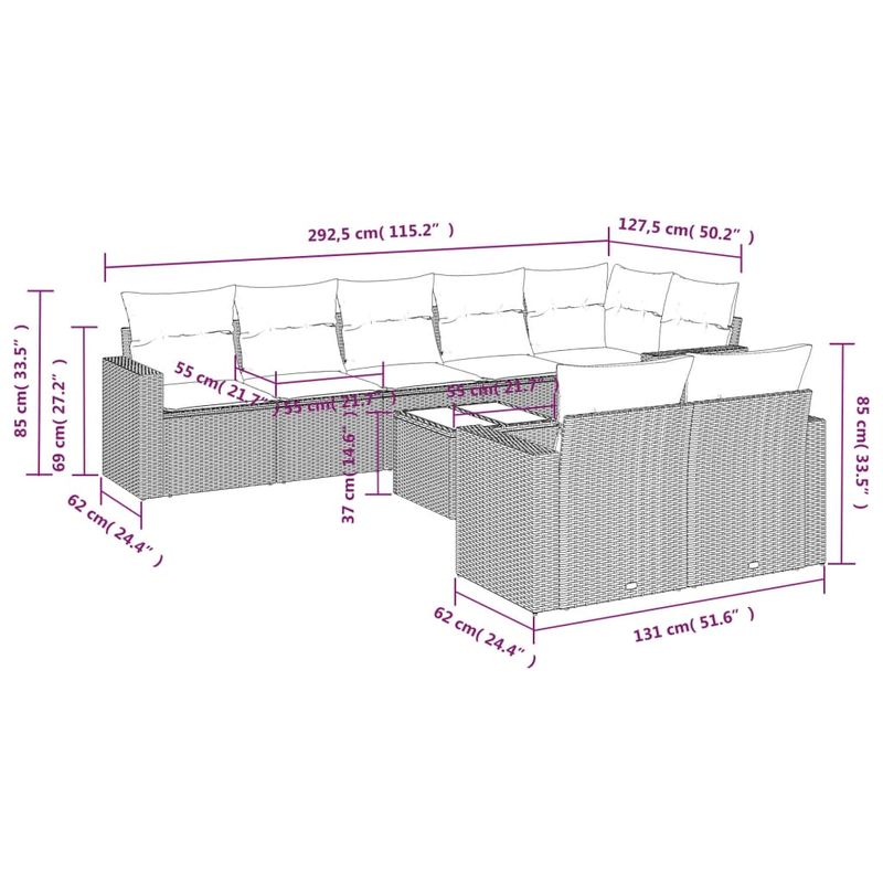 Casa si Gradina - Gradina si terasa - Mobilier exterior - Seturi mobila gradina - Set canapele de gradina cu perne, 9 piese gri deschis poliratan - Infinity.ro