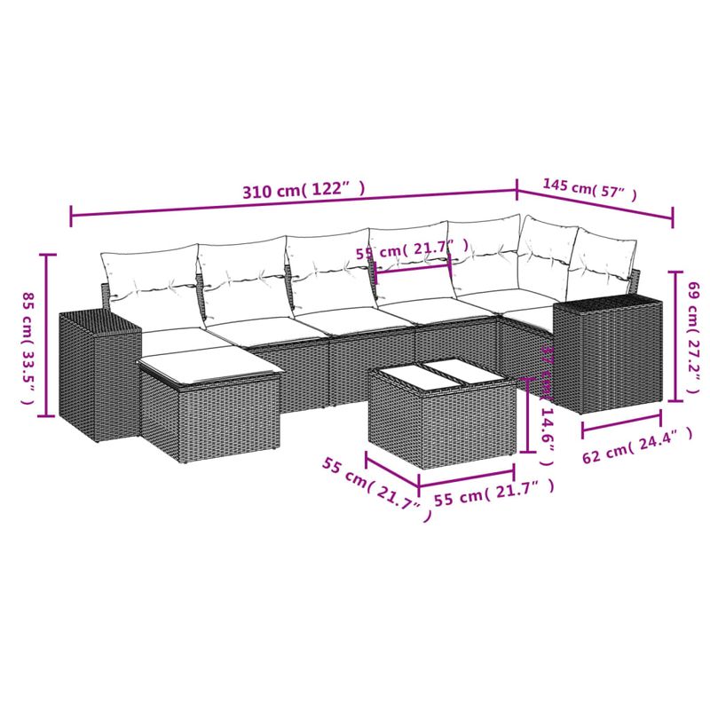 Casa si Gradina - Gradina si terasa - Mobilier exterior - Seturi mobila gradina - Set mobilier de gradina cu perne, 8 piese gri deschis poliratan - Infinity.ro
