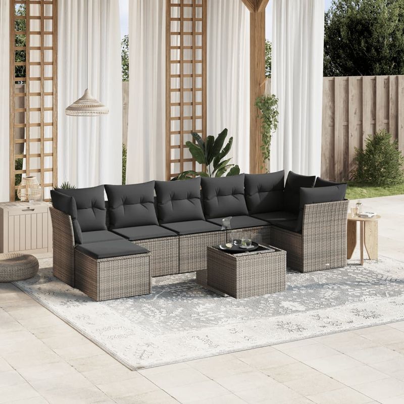Casa si Gradina - Gradina si terasa - Mobilier exterior - Seturi mobila gradina - Set mobilier de gradina cu perne, 8 piese gri deschis poliratan - Infinity.ro