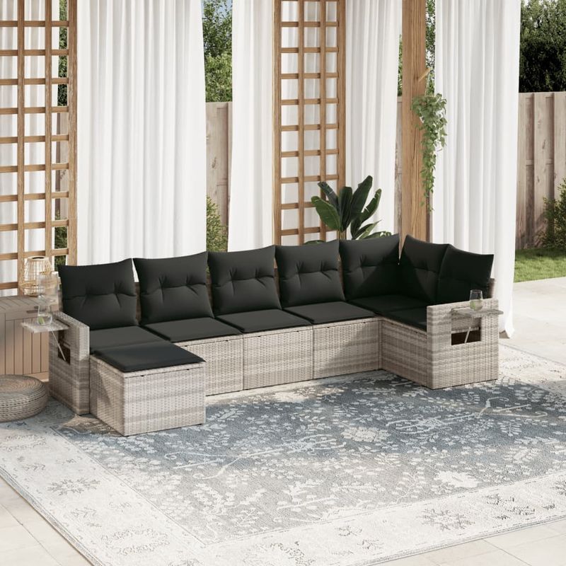 Casa si Gradina - Gradina si terasa - Mobilier exterior - Seturi mobila gradina - Set canapele de gradina cu perne, 7piese gri deschis poliratan - Infinity.ro
