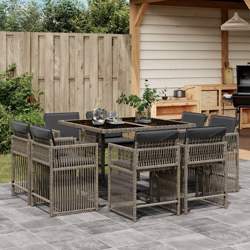 Casa si Gradina - Gradina si terasa - Mobilier exterior - Seturi mobila gradina - Set mobilier gradina cu perne, 9 piese, gri, poliratan - Infinity.ro