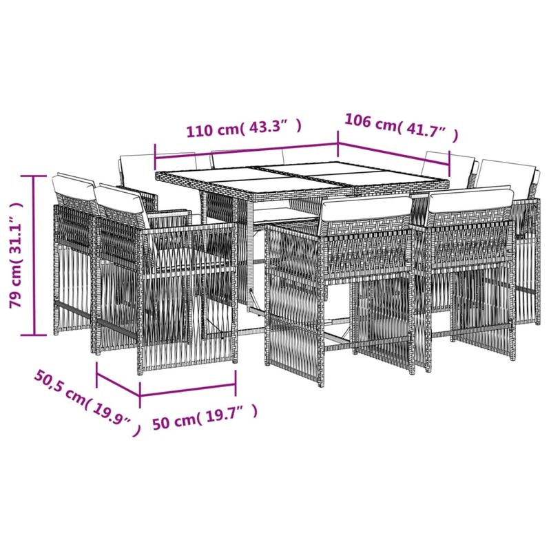 Casa si Gradina - Gradina si terasa - Mobilier exterior - Seturi mobila gradina - Set mobilier gradina cu perne, 9 piese, gri, poliratan - Infinity.ro
