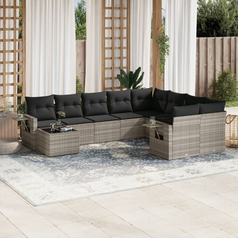 Casa si Gradina - Gradina si terasa - Mobilier exterior - Seturi mobila gradina - Set canapele de gradina cu perne 10 piese gri deschis poliratan - Infinity.ro