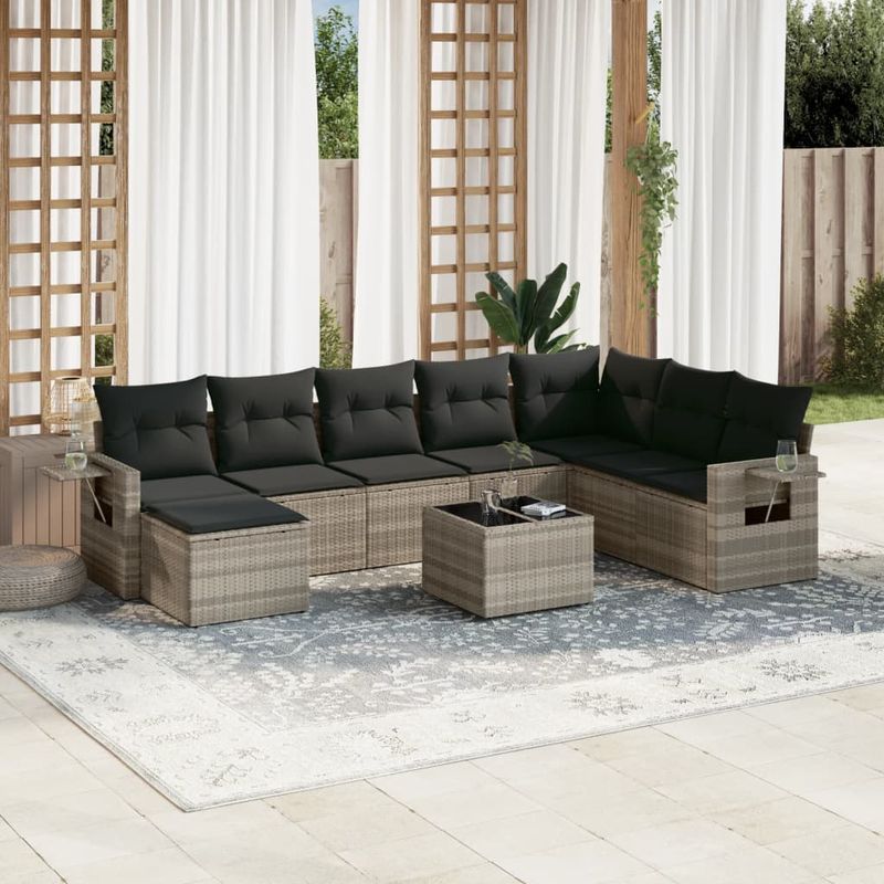 Casa si Gradina - Gradina si terasa - Mobilier exterior - Seturi mobila gradina - Set canapele de gradina cu perne, 9 piese gri deschis poliratan - Infinity.ro