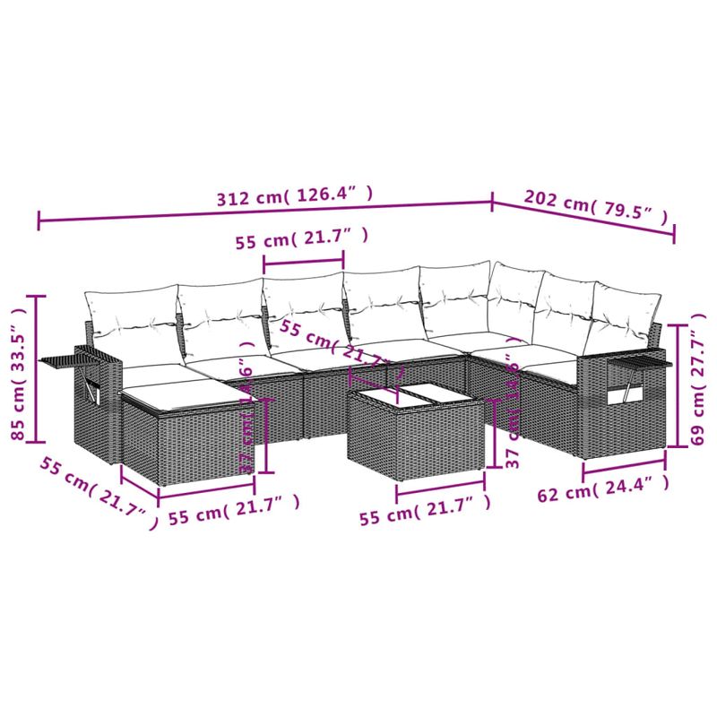 Casa si Gradina - Gradina si terasa - Mobilier exterior - Seturi mobila gradina - Set canapele de gradina cu perne, 9 piese gri deschis poliratan - Infinity.ro