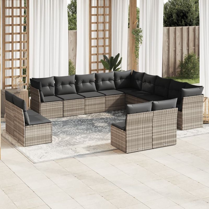 Casa si Gradina - Gradina si terasa - Mobilier exterior - Seturi mobila gradina - Set canapele de gradina cu perne, 13piese gri deschis poliratan - Infinity.ro