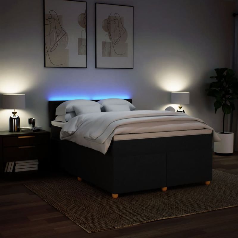 Casa si Gradina - Mobilier - Paturi si accesorii - Paturi - Pat box spring cu saltea, negru, 140x190 cm, textil - Infinity.ro