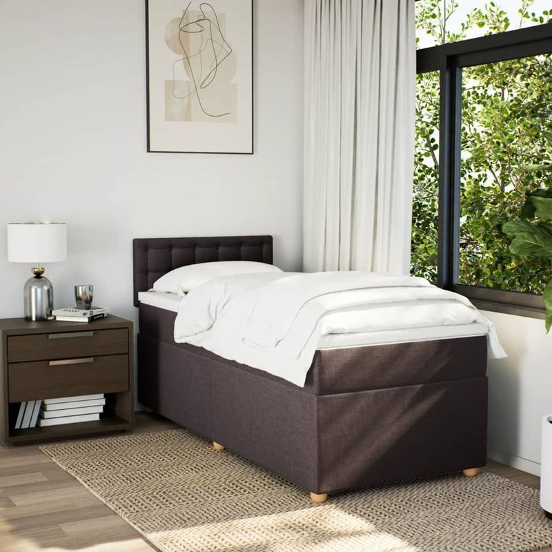 Casa si Gradina - Mobilier - Paturi si accesorii - Paturi - Pat box spring cu saltea, maro inchis, 90x200 cm, textil - Infinity.ro