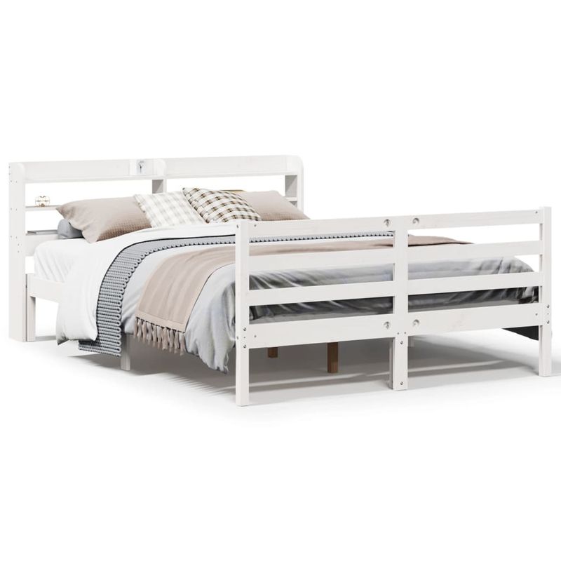 Casa si Gradina - Mobilier - Paturi si accesorii - Paturi - Cadru de pat cu tablie, alb, 140x190 cm, lemn masiv de pin - Infinity.ro