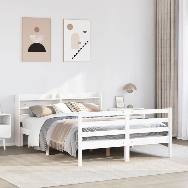 Casa si Gradina - Mobilier - Paturi si accesorii - Paturi - Cadru de pat cu tablie, alb, 140x190 cm, lemn masiv de pin - Infinity.ro