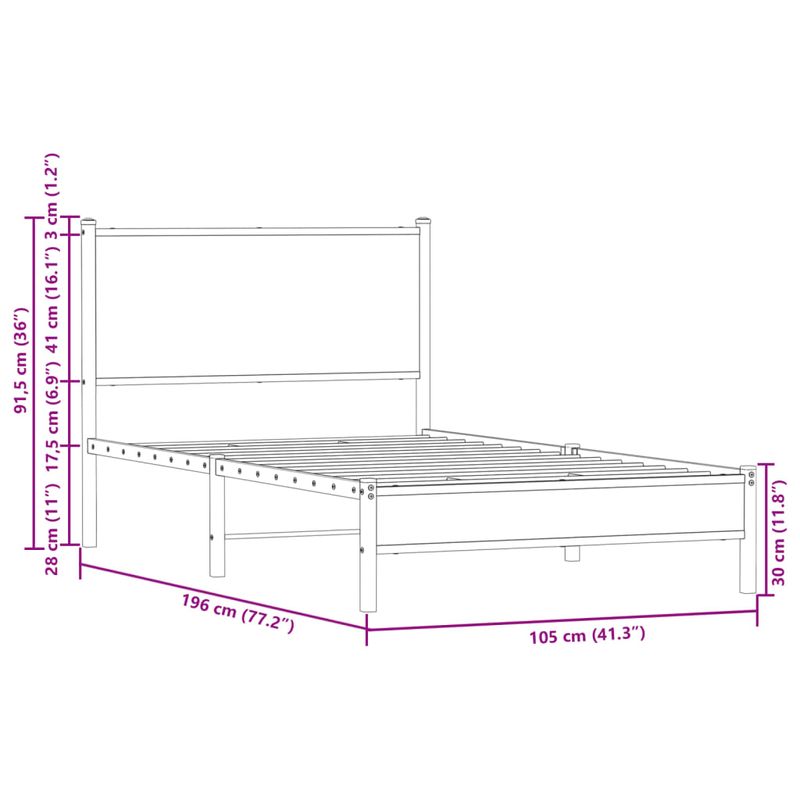 Casa si Gradina - Mobilier - Paturi si accesorii - Paturi - Cadru pat metalic fara saltea, stejar sonoma, 100x190 cm - Infinity.ro