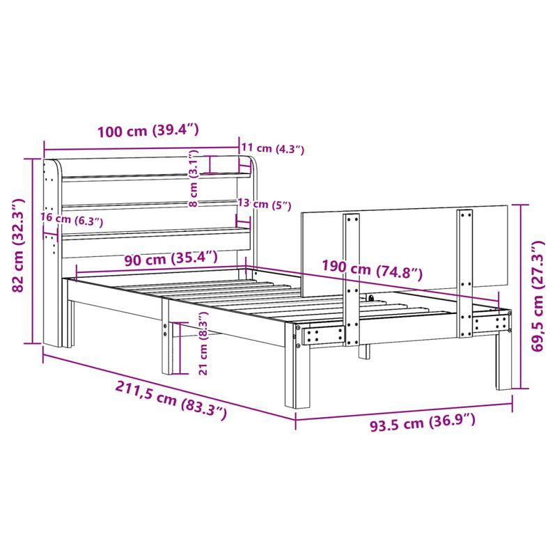 Casa si Gradina - Mobilier - Paturi si accesorii - Paturi - Cadru de pat cu tablie, 90x190 cm, lemn masiv pin - Infinity.ro