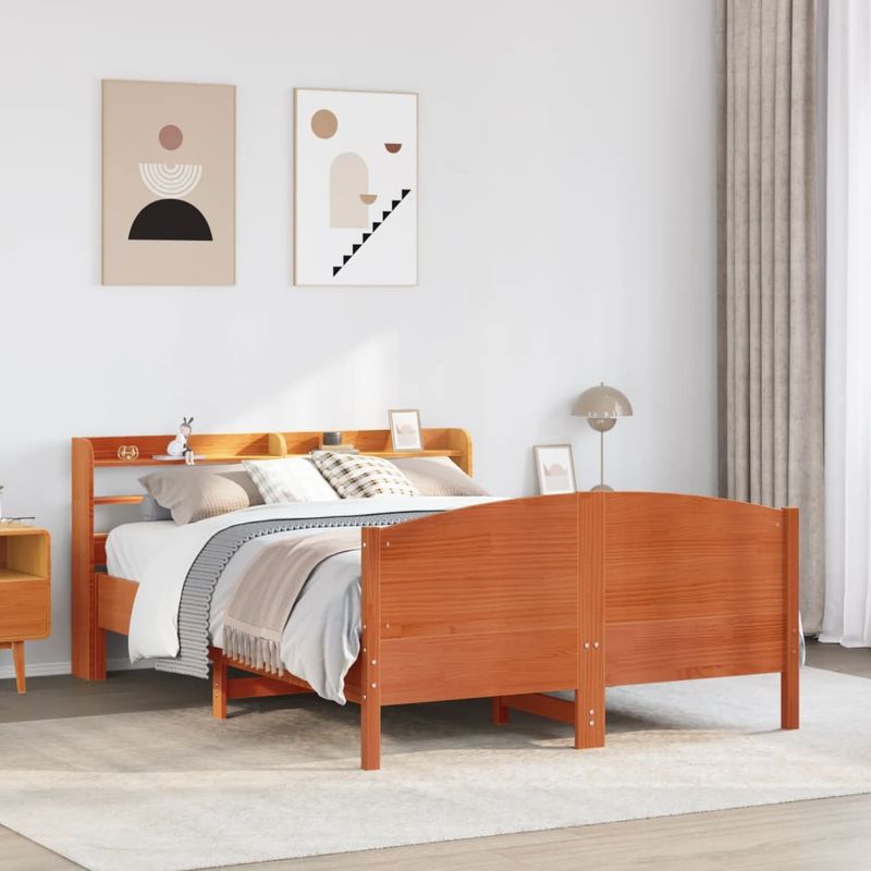 Casa si Gradina - Mobilier - Paturi si accesorii - Paturi - Cadru pat fara saltea, maro ceruit, 135x190 cm, lemn masiv pin - Infinity.ro