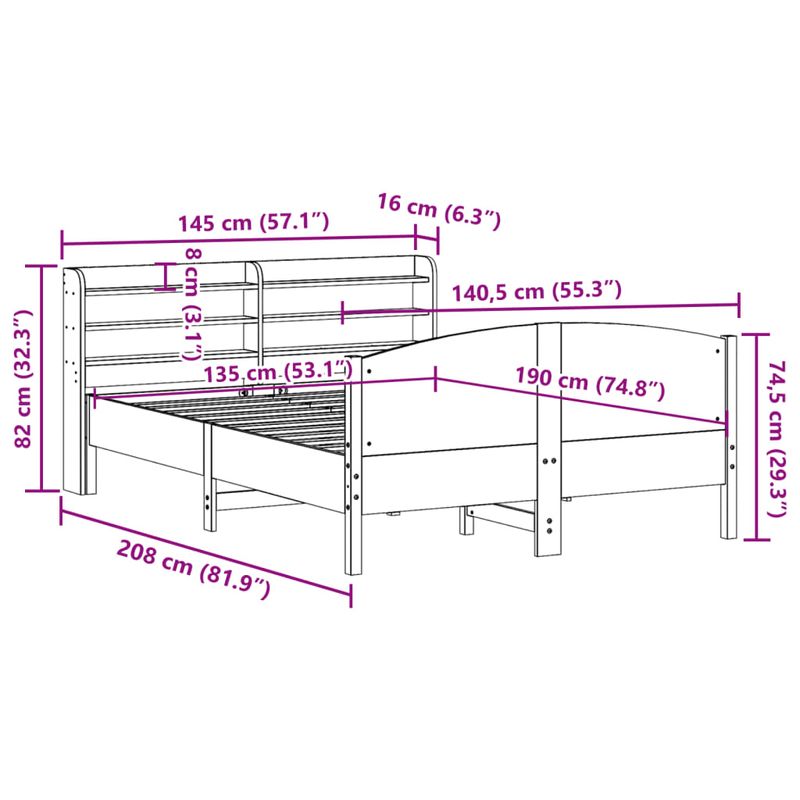 Casa si Gradina - Mobilier - Paturi si accesorii - Paturi - Cadru pat fara saltea, maro ceruit, 135x190 cm, lemn masiv pin - Infinity.ro