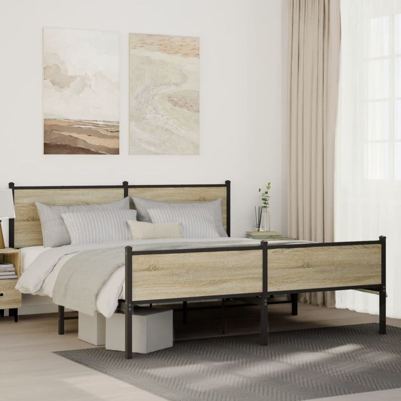 Casa si Gradina - Mobilier - Paturi si accesorii - Paturi - Cadru de pat metalic fara saltea, stejar sonoma, 180x200 cm - Infinity.ro