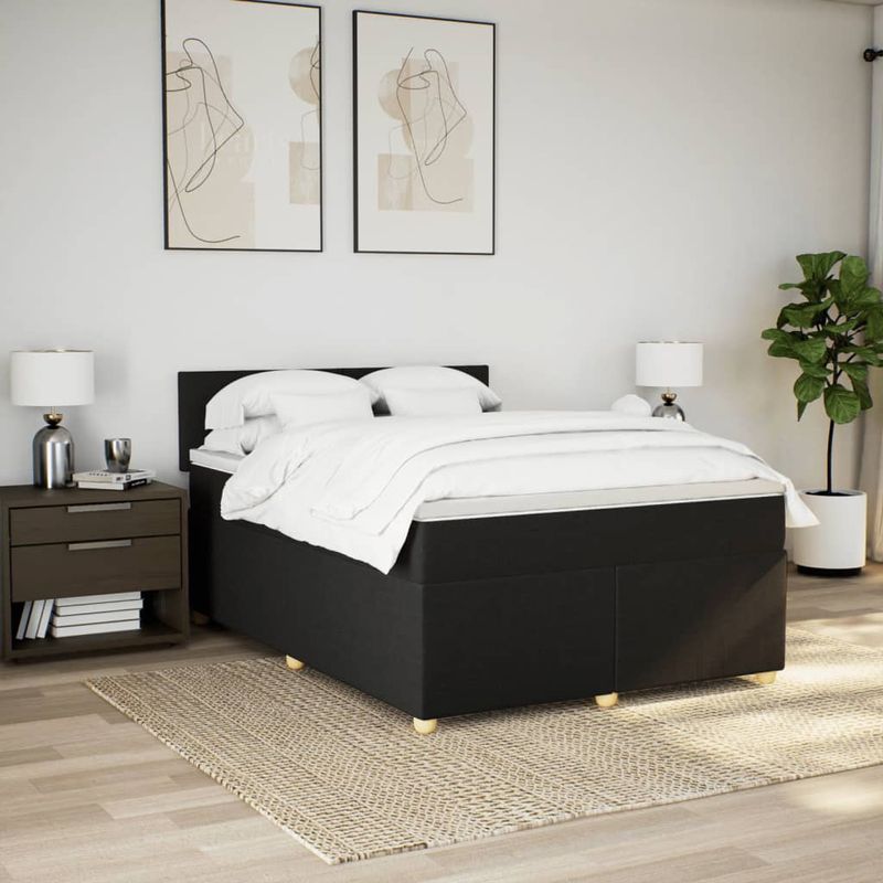 Casa si Gradina - Mobilier - Paturi si accesorii - Paturi - Pat box spring cu saltea, negru, 140x200 cm, textil - Infinity.ro