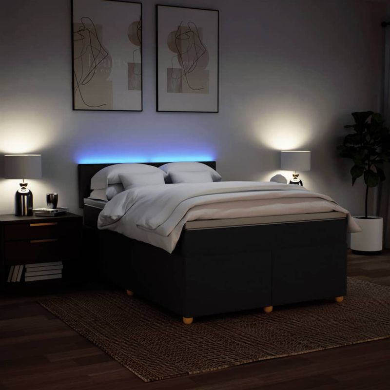 Casa si Gradina - Mobilier - Paturi si accesorii - Paturi - Pat box spring cu saltea, negru, 140x200 cm, textil - Infinity.ro