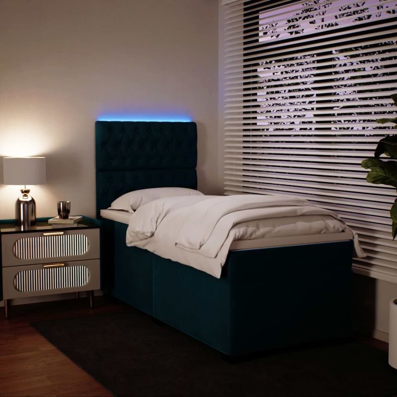 Casa si Gradina - Mobilier - Paturi si accesorii - Paturi - Pat box spring cu saltea, albastru, 90x200 cm, catifea - Infinity.ro