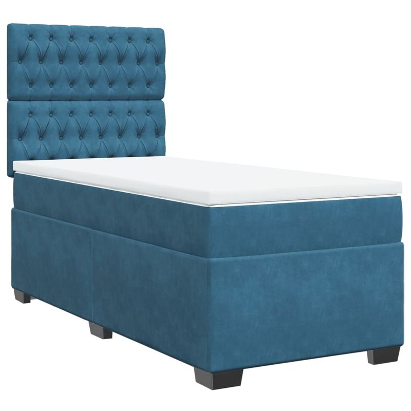 Casa si Gradina - Mobilier - Paturi si accesorii - Paturi - Pat box spring cu saltea, albastru, 90x200 cm, catifea - Infinity.ro