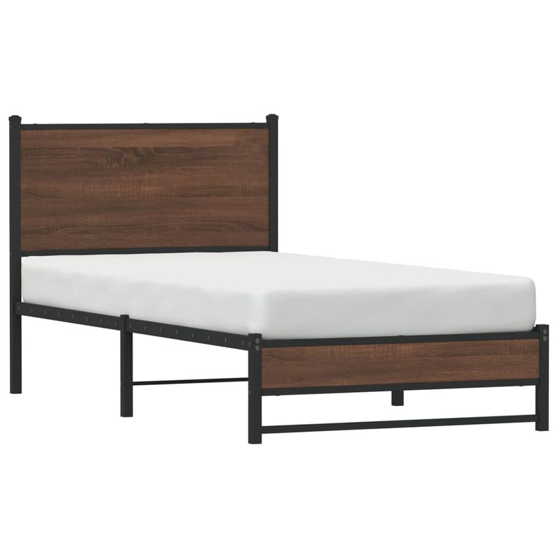 Casa si Gradina - Mobilier - Paturi si accesorii - Paturi - Cadru pat metalic cu tablie, stejar maro, 90x200 cm, model cu tăblie de cap și tăblie de picioare joasă dublă - Infinity.ro