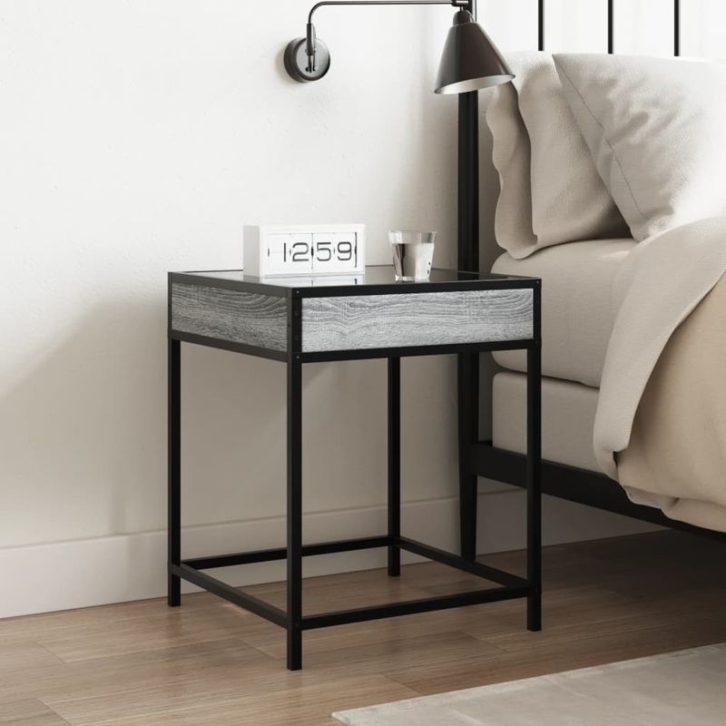 Casa si Gradina - Mobilier - Comode si corpuri - Noptiere - Noptiera cu LED infinity, gri sonoma, 40x40x51 cm - Infinity.ro