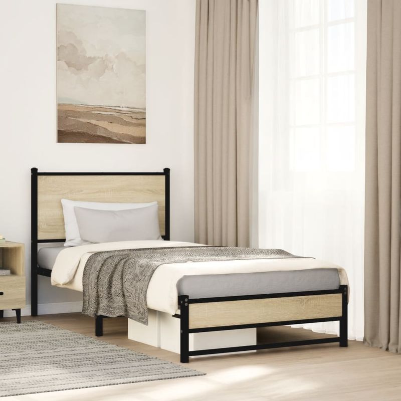 Casa si Gradina - Mobilier - Paturi si accesorii - Paturi - Cadru de pat metalic fara saltea, stejar sonoma, 75x190 cm - Infinity.ro
