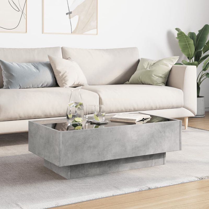 Casa si Gradina - Mobilier - Mese si birouri - Masute de cafea - Masuta de cafea cu LED, gri beton, 90x50x30 cm, lemn prelucrat - Infinity.ro