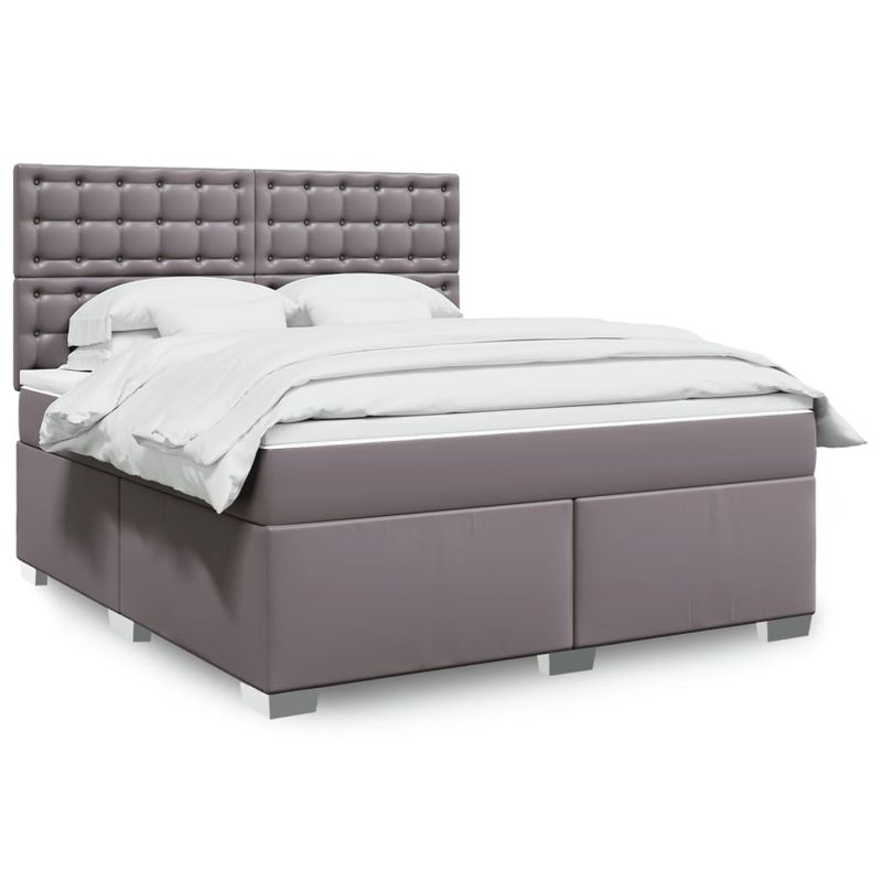Casa si Gradina - Mobilier - Paturi si accesorii - Paturi - Pat box spring cu saltea, gri, 180x200 cm, piele ecologica - Infinity.ro