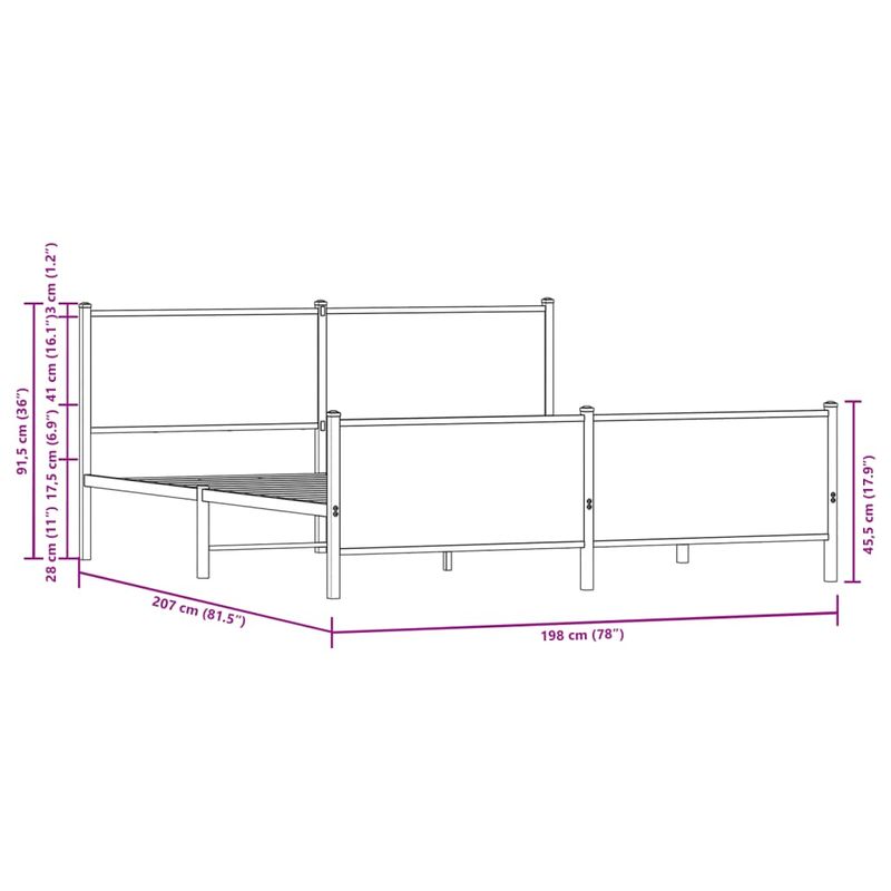 Casa si Gradina - Mobilier - Paturi si accesorii - Paturi - Cadru de pat metalic fara saltea, stejar sonoma, 193x203 cm - Infinity.ro